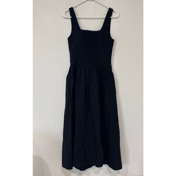 Aligne Rosia Drop Waist Linen Midi Dress Black Casual Basic Vacation Size 4 - Picture 10 of 14